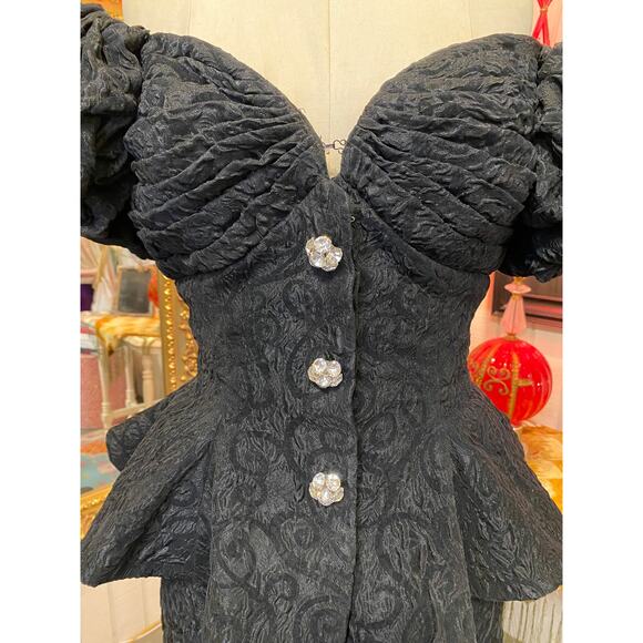 vintage 1980s black brocade 2 piece cocktail suit raul blanco s/m statement 80s - Picture 2 of 13